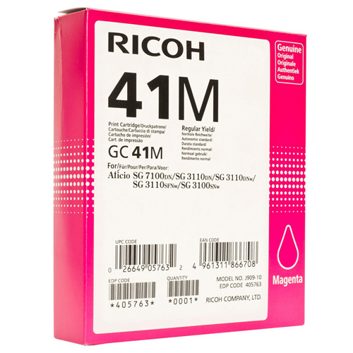 Ricoh 405763 Magenta GC41M Gel Cartridge (2200 Pages)