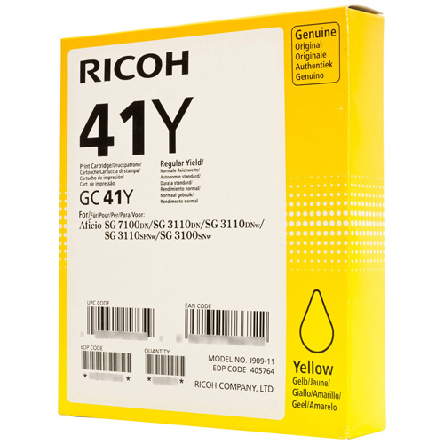 Ricoh 405764 Yellow GC41Y Gel Toner Cartridge (2200 Pages)