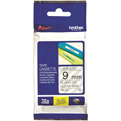 Brother TZES121 TZe-S121 9mm Labelling Tape (BLACK ON CLEAR STRONG ADHESIVE)