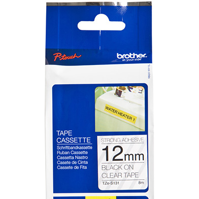 Brother TZES131 TZe-S131 12mm Labelling Tape (BLACK ON CLEAR STRONG ADHESIVE)