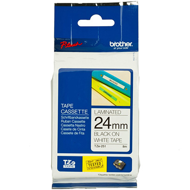 Brother TZE251 TZe-251 24mm Labelling Tape (BLACK ON WHITE)