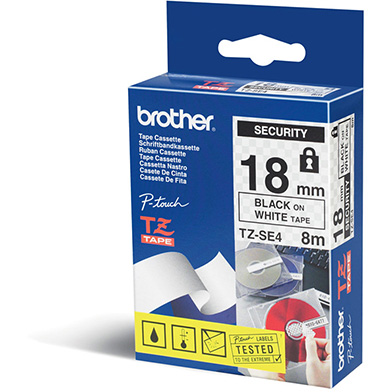 Brother TZESE4 TZe-SE4 18mm Labelling Tape (BLACK ON WHITE)