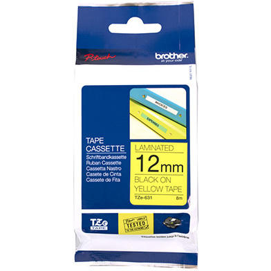 Brother TZE631 TZe-631 12mm Labelling Tape (BLACK ON YELLOW)