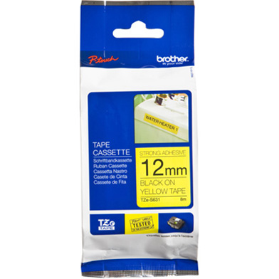 Brother TZES631 TZe-S631 12mm Labelling Tape (BLACK ON YELLOW STRONG ADHESIVE)