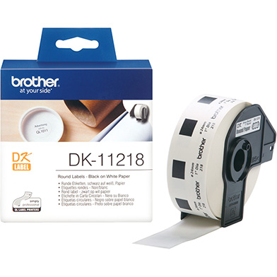 Brother DK11218 DK-11218 24mm Round Label Roll (BLACK ON WHITE)