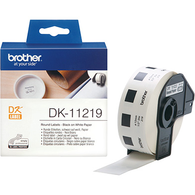 Brother DK11219 DK-11219 12mm Round Label Roll (BLACK ON WHITE)