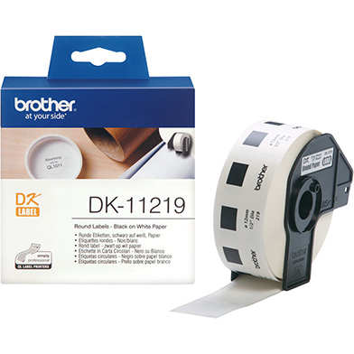 Brother DK-11219 12mm Round Label Roll (BLACK ON WHITE)