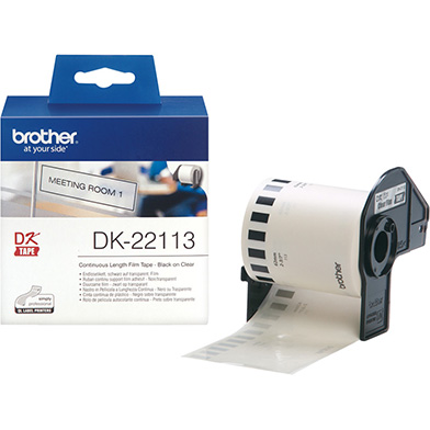 Brother DK22113 DK-22113 62mm Continuous Film Label Roll (BLACK ON CLEAR)