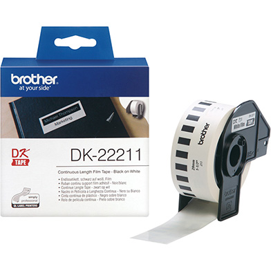 Brother DK22211 DK-22211 29mm Continuous Film Label Roll (BLACK ON WHITE)