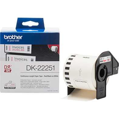 Brother DK-22251 62mm Continuous Paper Label Roll (BLACK AND RED ON WHITE)