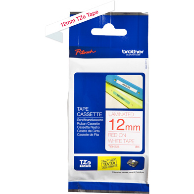 Brother TZE232 TZe-232 12mm Labelling Tape (RED ON WHITE)