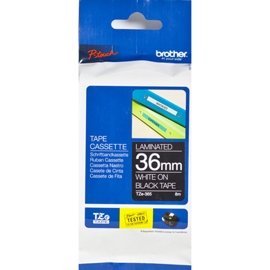Brother TZE365 TZe-365 36mm Labelling Tape (WHITE ON BLACK)