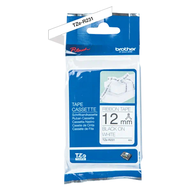 Brother TZER231 TZe-R231 12mm Ribbon Labelling Tape (BLACK ON WHITE)