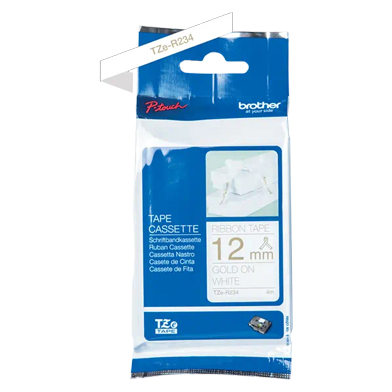 Brother TZER234 TZe-R234 12mm Ribbon Labelling Tape (GOLD ON WHITE)
