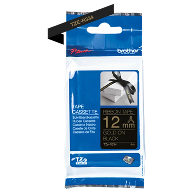 Brother TZER334 TZe-R334 12mm Ribbon Labelling Tape (GOLD ON BLACK)