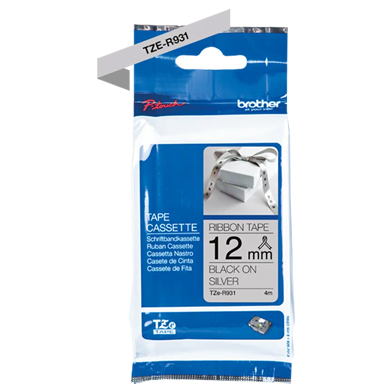Brother TZER931 TZe-R931 12mm Ribbon Labelling Tape (BLACK ON SILVER)