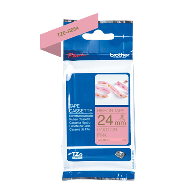 Brother TZERE54 TZe-RE54 24mm Ribbon Labelling Tape (GOLD ON PINK)
