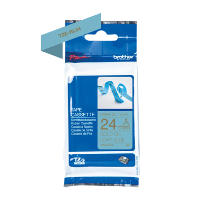 Brother TZERL54 TZe-RL54 24mm Ribbon Labelling Tape (GOLD ON LIGHT BLUE)