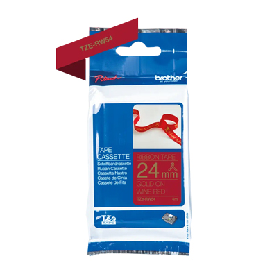 Brother TZERW54 TZe-RW54 24mm Ribbon Labelling Tape (GOLD ON WINE RED)