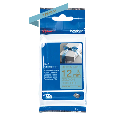 Brother TZe-RL34 12mm Ribbon Labelling Tape (GOLD ON LIGHT BLUE)