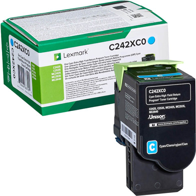 Lexmark C242XC0 Cyan Extra High Yield Return Program Toner Cartridge (3,500 Pages)