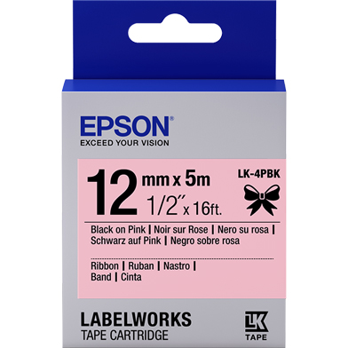 Epson C53S654031 LK-4PBK Satin Ribbon Label Cartridge (Black/Pink) (12mm x 5m)