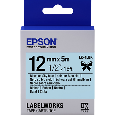 Epson C53S654032 LK-4LBK Satin Ribbon Label Cartridge (Black/Sky Blue) (12mm x 5m)