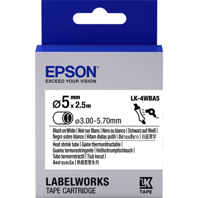 Epson C53S654904 LK-4WBA5 Heat Shrink Tube Label Cartridge (Black/White) (D5mm x 2.5m)