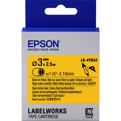 Epson C53S654905 LK-4YBA3 Heat Shrink Tube Label Cartridge (Black/Yellow) (D3mm x 2.5m)