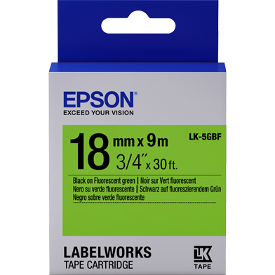 Epson C53S655005 LK-5GBF Fluorescent Label Cartridge (Black/Green) (18mm x 9m)