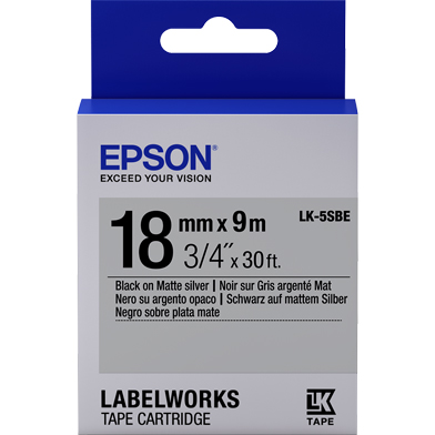 Epson C53S655013 LK-5SBE Matte Label Cartridge (Black/Matte Silver) (18mm x 9m)