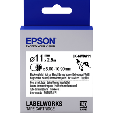Epson C53S656902 LK-6WBA11 Heat Shrink Tube Label Cartridge (Black/White) (D11mm x 2.5m)