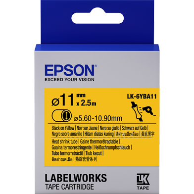 Epson C53S656904 LK-6YBA11 Heat Shrink Tube Label Cartridge (Black/Yellow) (D11mm x 2.5m)