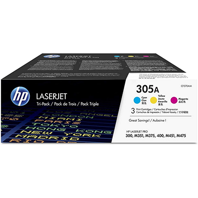 HP CF370AM 305A Tri-Pack Toner Cartridges CMY (2,600 Pages)