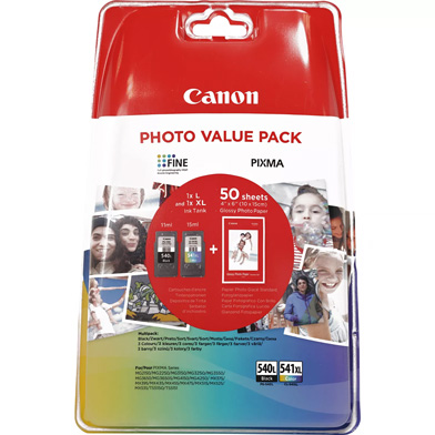 Canon CL-541/PG-540 High Yield CMYK Ink Cartridge + Photo Paper Value Pack