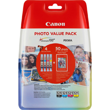 Canon 2933B010 CLI-521 4 Colour Ink Cartridge Multipack with Photo Paper