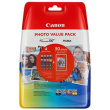 Canon 4540B017 CLI-526 4 Colour Ink Cartridge Multipack & 50 Sheets 4x6 Photo paper