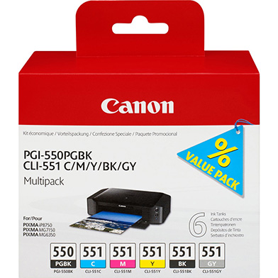 Canon 6496B005 PGI-550 + CLI-551 6 Ink Cartridge Multipack
