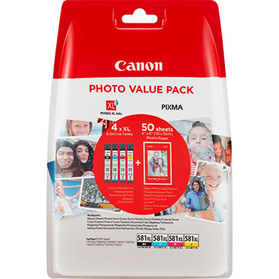 Canon 2052C004 CLI-581 High Yield CMYK Ink Cartridge + Photo Paper Value Pack