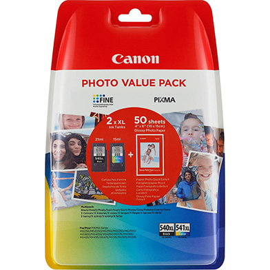 Canon 5222B013 CL-541/PG-540 High Yield CMYK Ink Cartridge + Photo Paper Value Pack