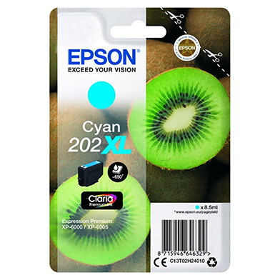 Epson C13T02H24010 202XL Claria Premium Cyan Ink Cartridge (650 Pages)
