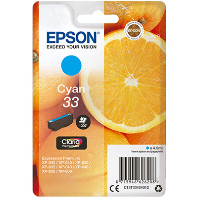 Epson C13T33424012 33 Cyan Ink Cartridge (300 Pages)