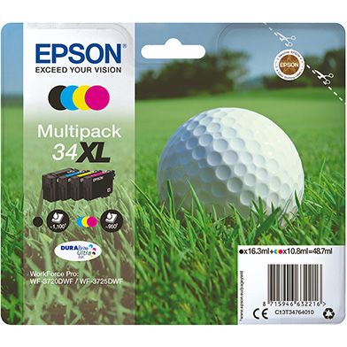 Epson C13T34764010 34XL DURABrite Ultra Ink Multipack CMY (950 Pages) K (1,100 Pages)