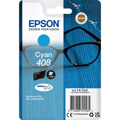 Epson C13T09J24010 408 DURABrite Ultra Cyan Ink Cartridge (1,100 Pages)