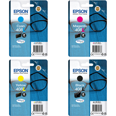 Epson 408L DURABrite Ultra XL Ink Cartridge Value Pack CMY (1,700 Pages) K (2,200 Pages)