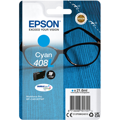 Epson C13T09K24010 408L DURABrite Ultra Cyan XL Ink Cartridge (1,700 Pages)