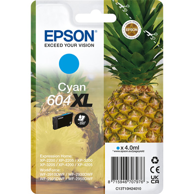 Epson C13T10H24010 604XL High Capacity Cyan Ink Cartridge (350 Pages)