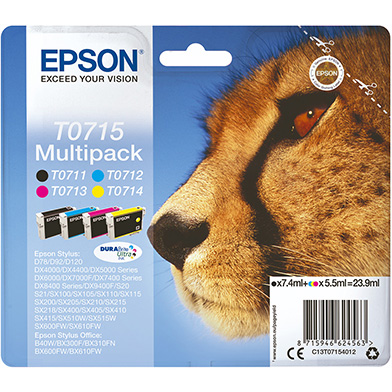 Epson T0715 Ink Cartridge Multipack CMY (5.5ml) K (7.4ml)