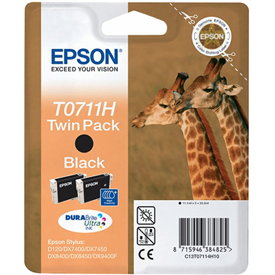 Epson T0711H Black Ink Cartridge (Twin Pack) (2 x 11.1ml)