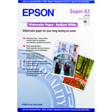 Epson C13S041352 WaterColor Paper - Radiant White - 190gsm (A3+ / 20 Sheets)